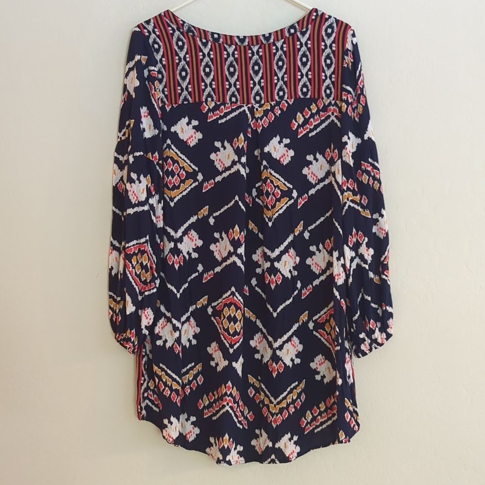 Roxy Navy Boho Aztec Cover Up Tunic Mini Dress Long Sleeve - Size S - Picture 9 of 10
